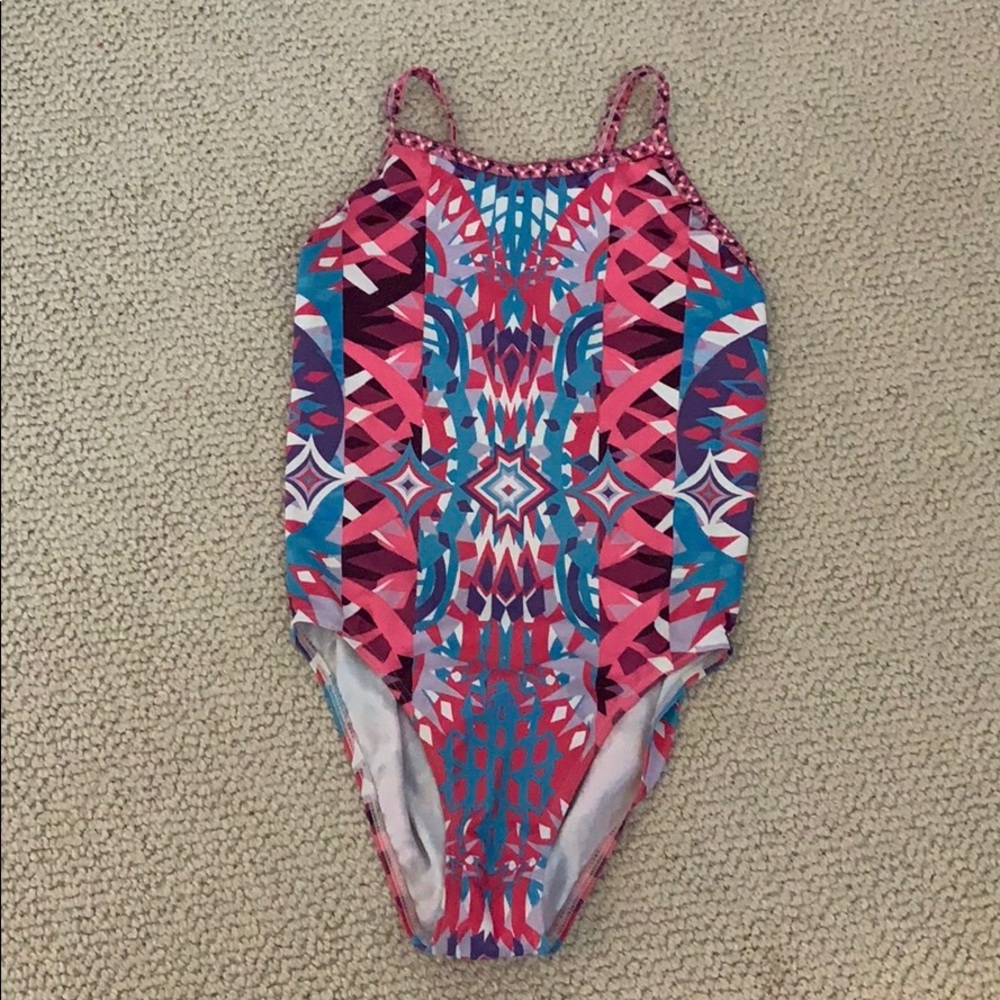 amanzi pink, purple, blue suit size 28